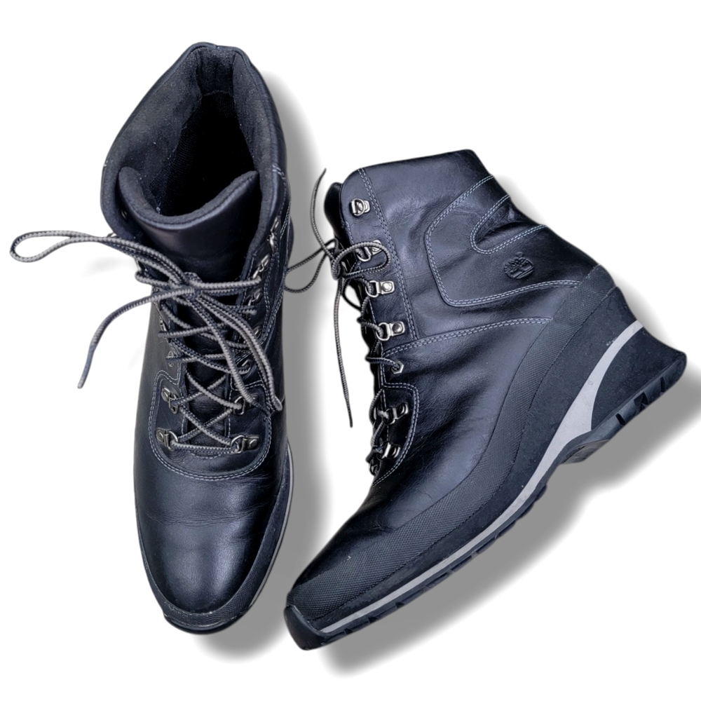 EUC Timberland Leather Lace Up High Heel Wedge Ankle‎ Boots Booties 9.5 M